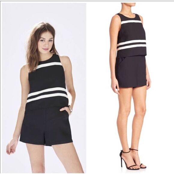 Parker AMOR Black & White Stripe Sleeveless Romper Size Medium m - Picture 3 of 11
